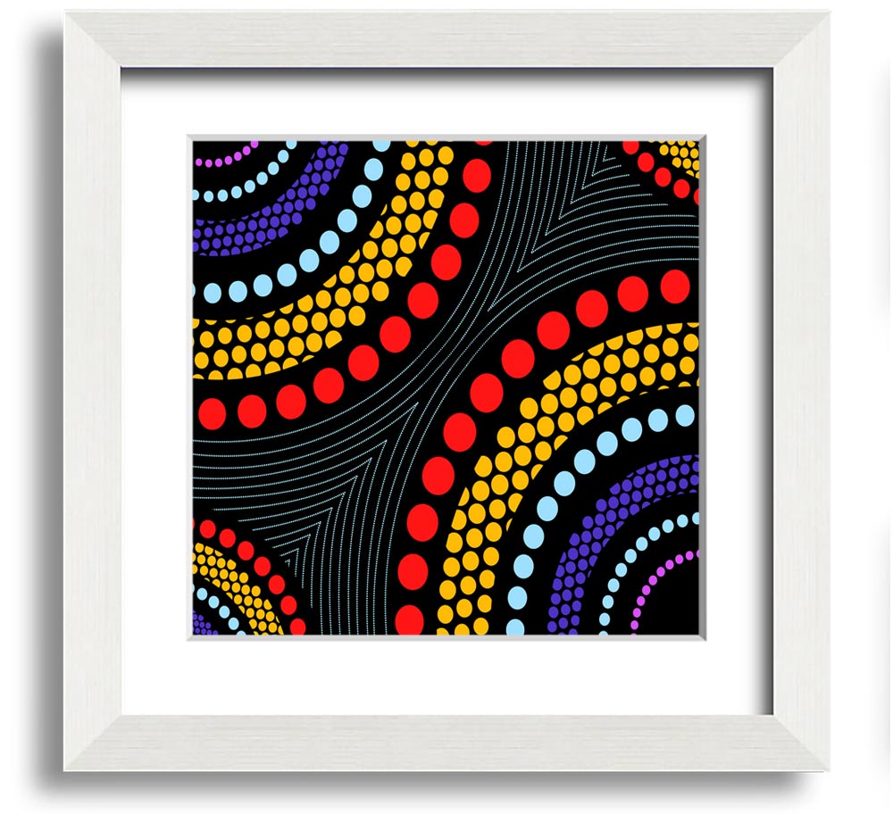 Aboriginal Pattern 11 Square Framed Print showcasing intricate designs in a stylish frame.